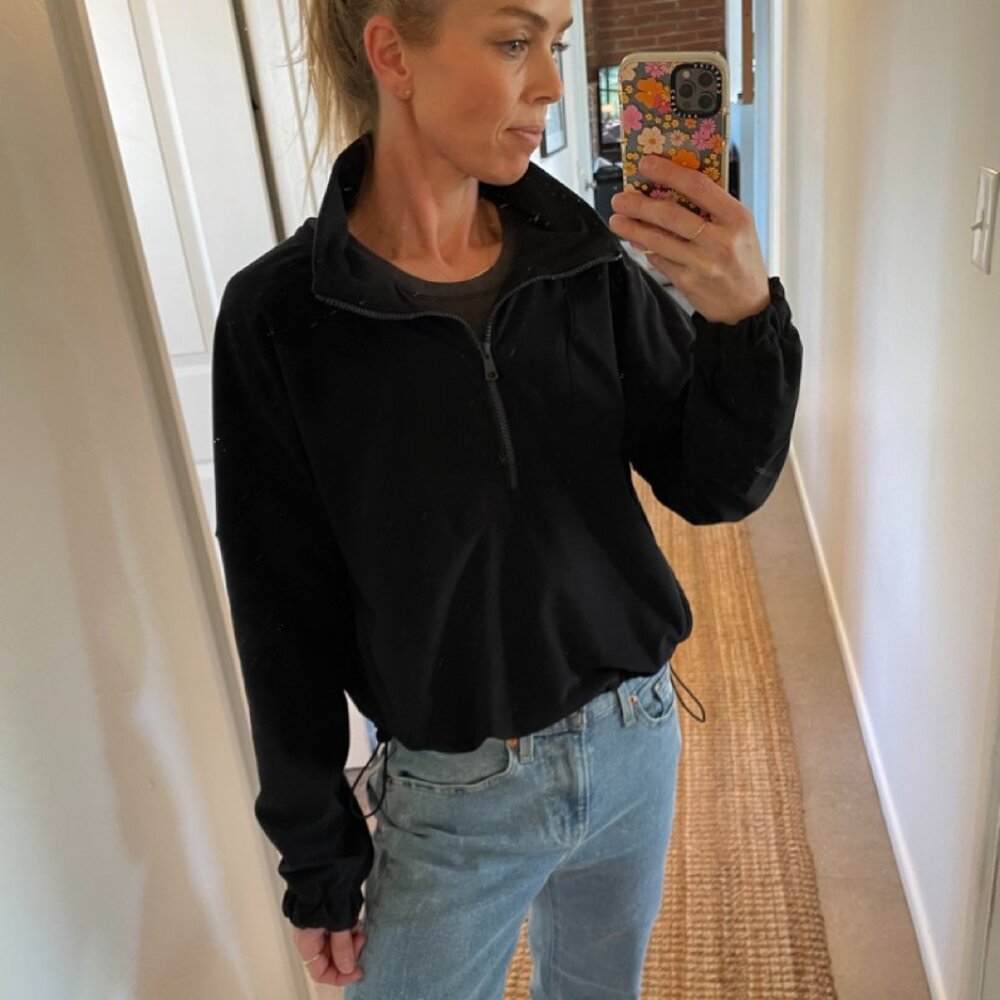 Abercrombie & Fitch Cinched Contour Half-Zip Sweatshirt (size: M, black)